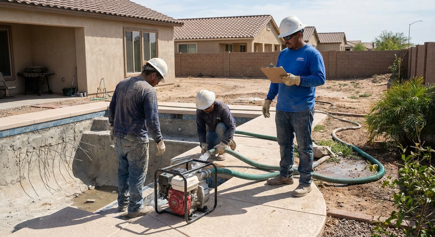 Vaciado parcial y preparación de alberca para remodelación