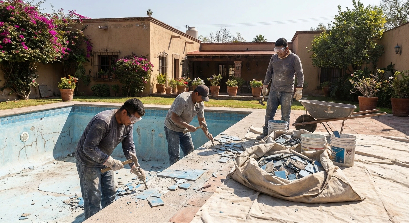 Retiro de acabado anterior durante proceso de renovación