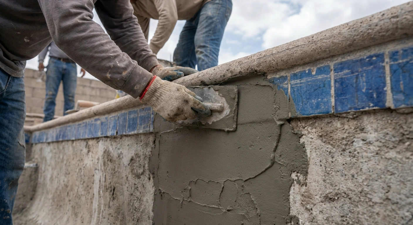 Aplicación de impermeabilizante en muro interior de alberca